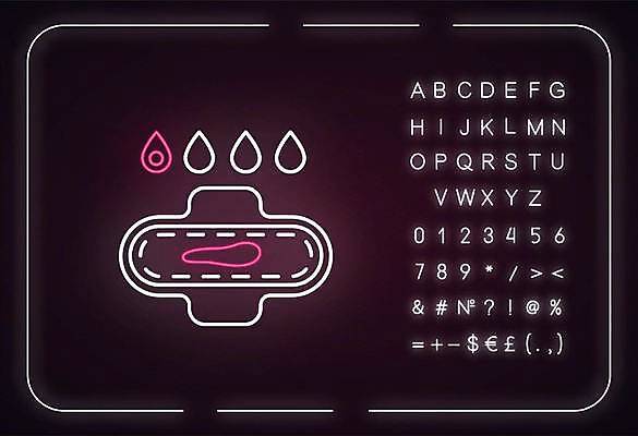 EPS 해외이미지 알파벳 선 백그라운드 일러스트 타이포그라피 사람없음 화려 심볼 네온 형광등 생리 생리대 해외일러스트 문자 영어 컨셉 전등 여성용품 생리현상 파일형식 벡터 이미지허브