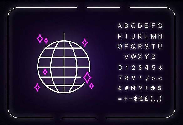 EPS 해외이미지 알파벳 선 백그라운드 일러스트 타이포그라피 사람없음 반짝임 화려 심볼 네온 미러볼 형광등 해외일러스트 문자 영어 컨셉 모션 전등 장식 파일형식 벡터 이미지허브