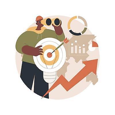 EPS 해외이미지 라이프스타일 남자 일러스트 비즈니스 그래프 화살 한명 들기 상반신 성인 망원경 관찰 과녁판 주식 상승 전구모양 성인남자한명만 해외일러스트 모양 1 컨셉 전구 모션 사람 생활 금융 남자한명만 성인남자만 파일형식 벡터 이미지허브