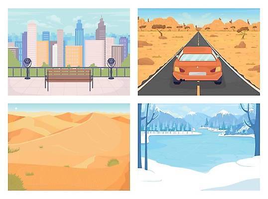 EPS 해외이미지 도로 호수 일러스트 자동차 사람없음 건물 고층빌딩 사막 도시 모래언덕 해외일러스트 건축물 길 육상교통 교통시설 빌딩 언덕 파일형식 벡터 이미지허브