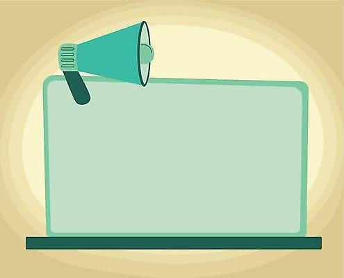 EPS 해외이미지 일러스트 사람없음 노트북 빛 확성기 외침 알림 민트색 카피스페이스 해외일러스트 컬러 전자제품 소리 공백 파일형식 벡터 이미지허브