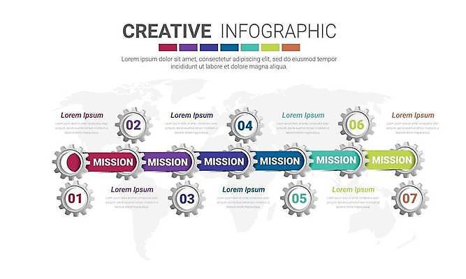 EPS 해외이미지 일러스트 비즈니스 사람없음 컬러풀 인포그래픽 톱니바퀴 단계 미션 해외일러스트 컬러 파일형식 벡터 이미지허브