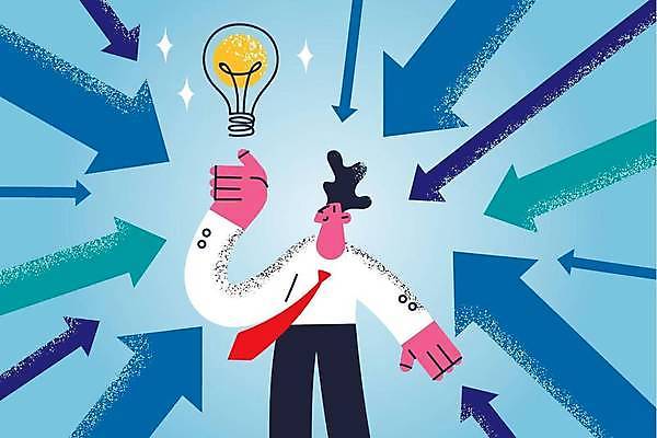 EPS 해외이미지 남자 화살표 컨셉 일러스트 비즈니스 전구 아이디어 한명 상반신 성인 경제 파란색 손들기 성장 비즈니스맨 성인남자한명만 해외일러스트 1 컬러 모션 사람 직장인 남자한명만 성인남자만 파일형식 벡터 이미지허브