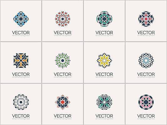 EPS 해외이미지 디자인 일러스트 추상 사람없음 세트 컬러풀 오리엔탈 심볼 만다라 해외일러스트 컬러 무늬 파일형식 벡터 이미지허브