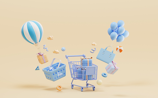 포토 JPG 해외이미지 이벤트 사람없음 파란색 선물상자 3D 쇼핑카 핸드백 열기구 장바구니 풍선 살구색 해외포토 컬러 가방 항공교통 선물 쇼핑 상자 바구니 카트 디지털합성 파일형식 이미지허브