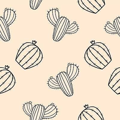 EPS 해외이미지 디자인 꽃 패턴 일러스트 선인장 사람없음 패턴백그라운드 라인아트 베이지색 해외일러스트 식물 선 컬러 백그라운드 무늬 파일형식 벡터 이미지허브