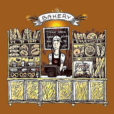 EPS 해외이미지 여자 빵 일러스트 한명 상반신 성인 빵집 스케치 계산대 직원 진열장 성인여자한명만 해외일러스트 1 음식 미술 사람 상점 여자한명만 성인여자만 파일형식 벡터 이미지허브