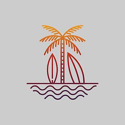 EPS 해외이미지 물결 바다 라인일러스트 일러스트 사람없음 여름 야자수 서핑보드 심볼 라인아트 해외일러스트 나무 계절 선 보드_스포츠 파일형식 벡터 이미지허브