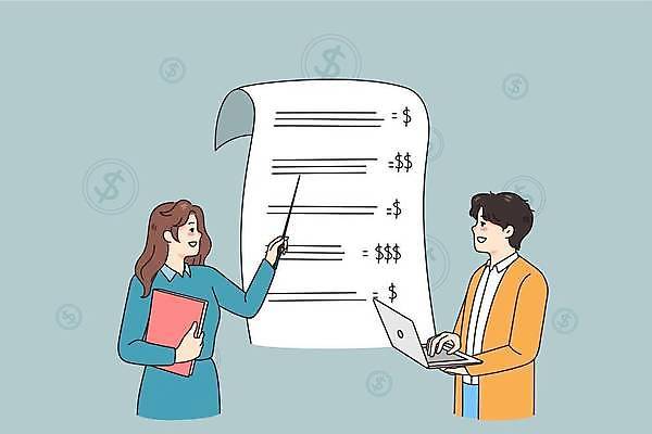 EPS 해외이미지 응시 여자 남자 돈 일러스트 비즈니스 설명 들기 성인 두명 경제 노트북 달러 가리킴 비즈니스맨 보고서 투자 지시봉 이익 수익 수입 성인만 해외일러스트 시선 모션 사람 손짓 전자제품 직장인 재산 파일형식 벡터 이미지허브