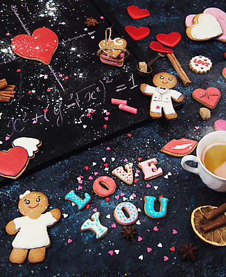 포토 JPG 해외이미지 실내 사랑 사람없음 쿠키 하트 아이러브유 진저맨 진저쿠키 남색배경 해외포토 모양 감정 백그라운드 디저트 내부 남색 파일형식 이미지허브