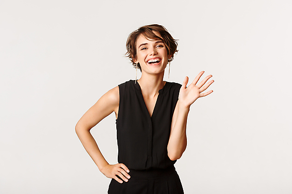 포토 JPG 해외이미지 라이프스타일 여자 행복 허리손 실내 한명 미소 웃음 상반신 성인 앞모습 손들기 손인사 성인여자한명만 해외포토 1 감정 뷰포인트 포즈 모션 표정 사람 내부 생활 인사 여자한명만 성인여자만 파일형식 이미지허브