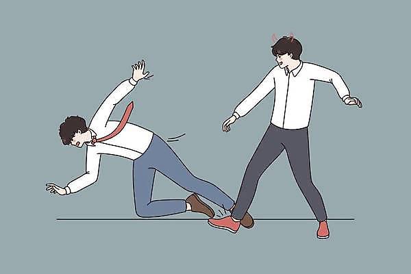 EPS 해외이미지 전신 남자 컨셉 일러스트 비즈니스 뿔 성인 두명 경쟁 고통 비즈니스맨 위험 라이벌 방해 넘어짐 태클 성인남자만 해외일러스트 감정 모션 사람 직장인 남자만 성인만 파일형식 벡터 이미지허브