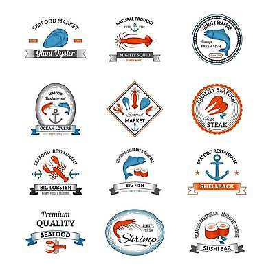 EPS 해외이미지 일러스트 새우 어류 사람없음 세트 라벨 굴 빈티지 바닷가재 해산물 오징어 롤스시 해외일러스트 컨셉 어패류 연체동물 프레임 갑각류 수중동물 초밥 가재 일본음식 파일형식 벡터 이미지허브