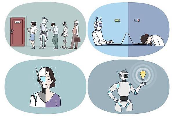 EPS 해외이미지 캐릭터 인터넷 일러스트 비즈니스 사업가 성공 그래프 미래 노동자 직장 함께함 기술 사람 가로 금융 컴퓨터 사무실 디지털 기계 경쟁 정보 업무 비즈니스맨 만화 스마트 로봇 온라인 혁명 인공 자동 지능 가상 휴머노이드 AI_인공지능 해외일러스트 일러캐릭터 직업 남자 컨셉 회사 경제 전자제품 작업 직장인 파일형식 벡터 이미지허브