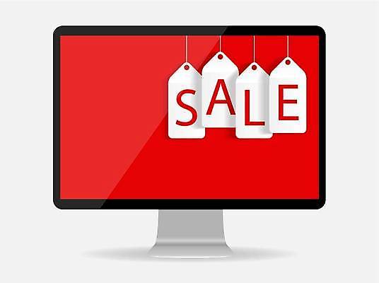 EPS 해외이미지 배너 일러스트 이벤트 사람없음 빨간색 꼬리표 세일 모니터 해외일러스트 컬러 컴퓨터 라벨 파일형식 벡터 이미지허브