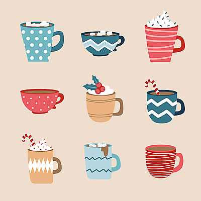 포토 JPG 해외이미지 커피 음료 크리스마스 겨울 일러스트 사람없음 세트 여러개 다양 머그컵 코코아 마시멜로우 엘리먼트 해외일러스트 계절 기념일 다수 디저트 컵 파일형식 이미지허브