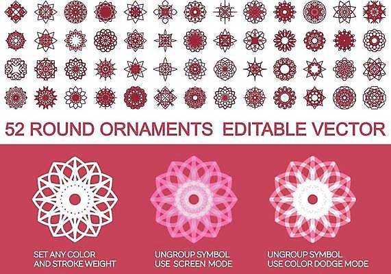 EPS 해외이미지 디자인 일러스트 추상 사람없음 빨간색 세트 오리엔탈 심볼 만다라 해외일러스트 컬러 무늬 파일형식 벡터 이미지허브