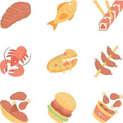 EPS 해외이미지 디자인 일러스트 피자 육류 어류 스테이크 사람없음 세트 치킨 햄버거 소시지 꼬치 플랫 바닷가재 바비큐 롤스시 엘리먼트 해외일러스트 음식 식재료 패스트푸드 서양음식 수중동물 초밥 가공식품 가재 닭고기요리 일본음식 파일형식 벡터 이미지허브
