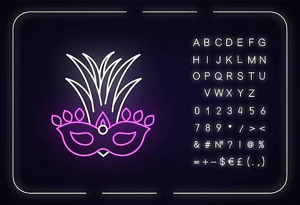 EPS 해외이미지 알파벳 선 백그라운드 일러스트 가면 타이포그라피 사람없음 화려 심볼 네온 형광등 가면무도회 해외일러스트 문자 영어 컨셉 전등 무도회 파일형식 벡터 이미지허브