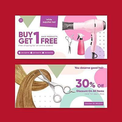 EPS 해외이미지 헤어스타일 분홍색 일러스트 사람없음 머리카락 머리빗 드라이어 이발 상품권 분무기 미용가위 할인쿠폰 해외일러스트 컬러 가위_도구 머리 미용용품 쿠폰 파일형식 벡터 이미지허브