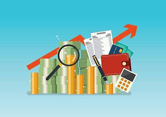 EPS 해외이미지 화살표 하늘색 지폐 일러스트 돋보기 그래프 사람없음 금융 경제 펜 동전 계산기 신용카드 지갑 돈다발 상승 계약서 자산관리 동전탑 해외일러스트 컨셉 돈 문구용품 파란색 필기구 쌓기 장비 파일형식 벡터 이미지허브