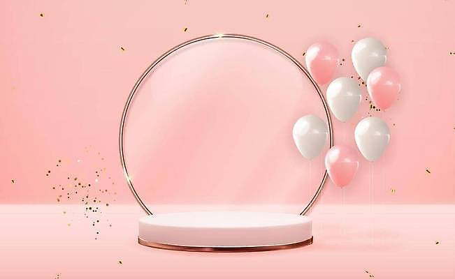 EPS 해외이미지 분홍색 백그라운드 일러스트 프레임 이벤트 사람없음 파티 축하 생일 화려 초대 꽃가루 풍선 카피스페이스 해외일러스트 기념일 컬러 컨셉 공백 가루 파일형식 벡터 이미지허브