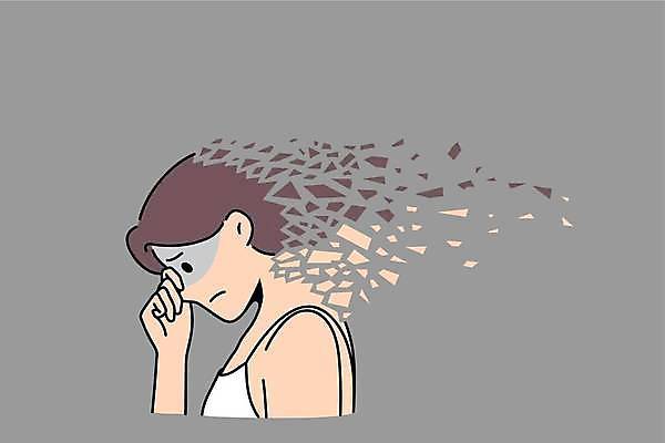 EPS 해외이미지 여자 일러스트 한명 상반신 성인 손상 회색 슬픔 정신질환 성인여자한명만 소멸 정신건강 정신상담 흩어짐 해외일러스트 1 감정 컬러 컨셉 건강 사람 치료 질병 여자한명만 성인여자만 파일형식 벡터 이미지허브