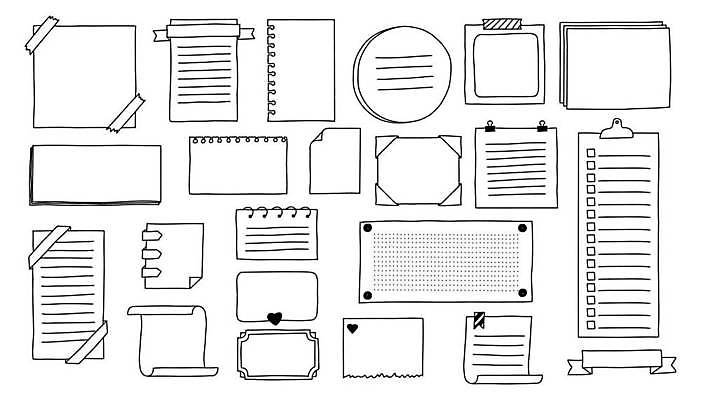 EPS 해외이미지 디자인 일러스트 프레임 사람없음 그래픽 세트 메모지 낙서 심플 손그림 체크리스트 해외일러스트 사무용품 파일형식 벡터 이미지허브