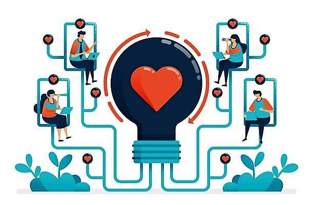 EPS 해외이미지 전신 여자 남자 일러스트 전구 앉기 여러명 성인 노트북 태블릿 망원경 하트 연결 순환 풀기 성인만 해외일러스트 모양 다수 모션 사람 전자제품 스마트기기 파일형식 벡터 이미지허브