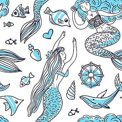 EPS 해외이미지 디자인 여자 일러스트 불가사리 어류 사람없음 두명 파란색 고래 그림 키_배핸들 인어 성인여자만 해외일러스트 컬러 포유류 극피동물 사람 수중동물 핸들 여자만 성인만 파일형식 벡터 이미지허브