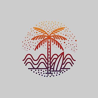 EPS 해외이미지 물결 바다 라인일러스트 일러스트 사람없음 여름 야자수 서핑보드 심볼 라인아트 해외일러스트 나무 계절 선 보드_스포츠 파일형식 벡터 이미지허브