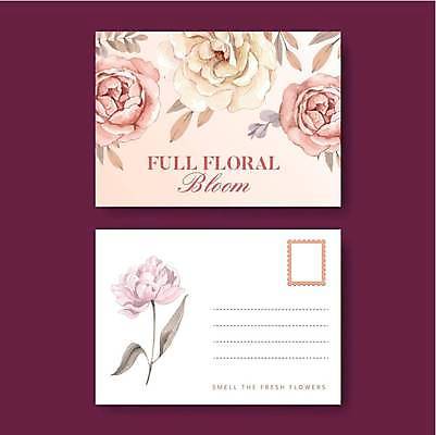 EPS 해외이미지 꽃 리플렛 분홍색 일러스트 사람없음 세트 흰색 엽서 해외일러스트 식물 컬러 편지 파일형식 벡터 이미지허브