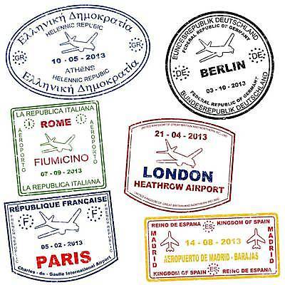 EPS 해외이미지 영어 일러스트 비행기 사람없음 세트 도장 컬러풀 라벨 공항 여권 우표 해외일러스트 문자 컬러 항공교통 교통시설 대중교통 프레임 파일형식 벡터 이미지허브