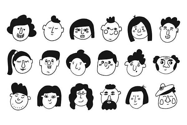 EPS 해외이미지 캐릭터 여자 남자 감정 얼굴 선 일러스트 표정 여러명 성인 세트 낙서 만화 심플 손그림 이모티콘 성인만 해외일러스트 일러캐릭터 다수 사람 신체부위 파일형식 벡터 이미지허브