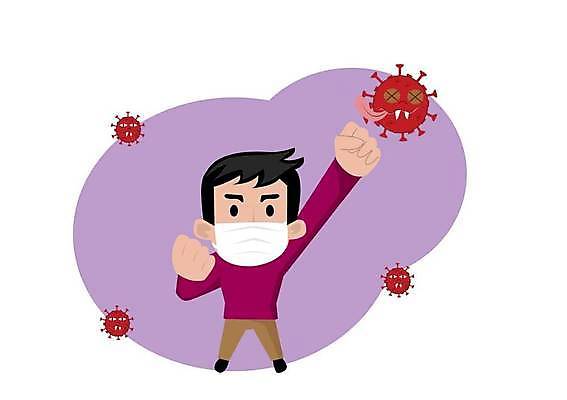 EPS 해외이미지 전신 남자 일러스트 건강 마스크 한명 서기 성인 손들기 건강관리 보라색 주먹 성인남자한명만 코로나바이러스 감염예방 델타변이바이러스 오미크론 해외일러스트 1 컬러 모션 관리 사람 바이러스 사회이슈 예방 감염 남자한명만 성인남자만 파일형식 벡터 이미지허브