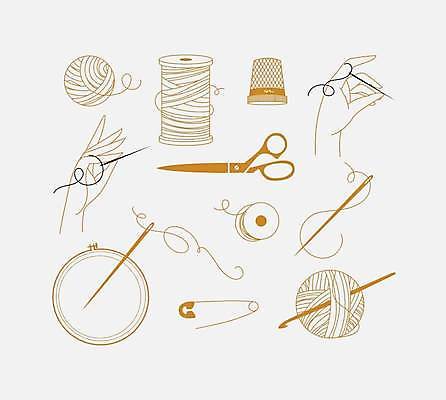 EPS 해외이미지 손 디자인 일러스트 틀 사람없음 신체부위 세트 뜨개질 털실 실 바느질 실타래 자수 옷핀 골무 수틀 엘리먼트 핸드메이드 해외일러스트 사람 취미 파일형식 벡터 이미지허브