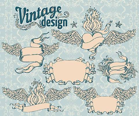 EPS 해외이미지 디자인 배너 리본 백그라운드 패턴 일러스트 프레임 미술 사람없음 장식 하트 화려 클래식 복고 해외일러스트 모양 컨셉 무늬 문화예술 파일형식 벡터 이미지허브