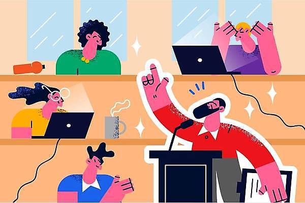 EPS 해외이미지 학생 여자 교육 남자 일러스트 교실 수업 들기 여러명 상반신 성인 노트북 손들기 교수 머그컵 가르침 강의 강의실 마이크 대학교 단상 서류판 성인만 해외일러스트 음향기기 다수 학교 모션 사람 컵 전자제품 사무용품 교사 공간 파일형식 벡터 이미지허브