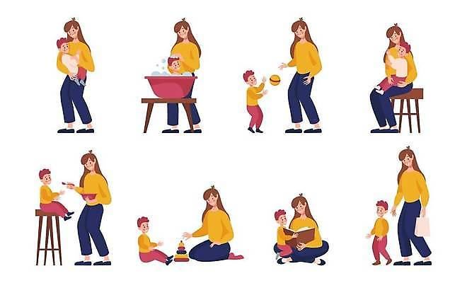 EPS 해외이미지 전신 여자 남자 아들 어린이 일러스트 가족 엄마 서기 앉기 소년 여러명 육아 들어올리기 씻겨주기 해외일러스트 다수 관계 모션 사람 파일형식 벡터 이미지허브