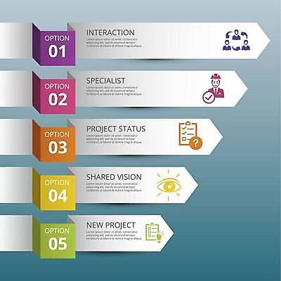 EPS 해외이미지 화살표 일러스트 비즈니스 사람모양 사람없음 인포그래픽 입체 단계 무지개색 순서 서류판 해외일러스트 모양 컬러풀 사무용품 파일형식 벡터 이미지허브