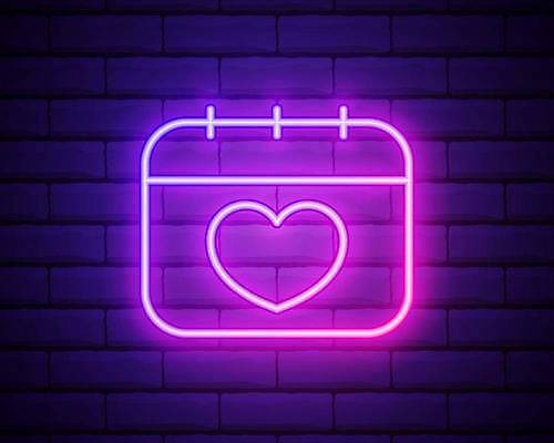 EPS 해외이미지 벽 일러스트 사랑 사람없음 빛 보라색 달력 하트 네온 네온아트 해외일러스트 모양 감정 컬러 파일형식 벡터 이미지허브