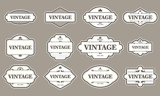 EPS 해외이미지 문양 스티커 일러스트 사람없음 세트 라벨 빈티지 클래식 심볼 심플 베이지색 해외일러스트 컬러 컨셉 프레임 파일형식 벡터 이미지허브