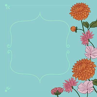 EPS 해외이미지 꽃 하늘색 잎 일러스트 사람없음 빈티지 꽃프레임 해외일러스트 식물 컨셉 프레임 파란색 파일형식 벡터 이미지허브