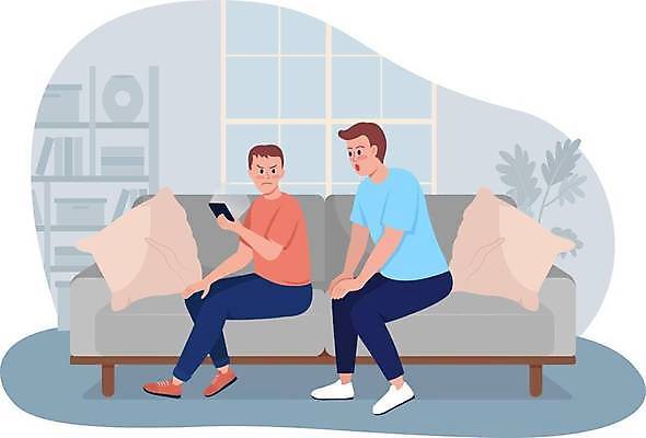 EPS 해외이미지 남자 화초 어린이 쿠션 일러스트 창문 선반 앉기 소년 성인 두명 책 스마트폰 소파 분노 보호 엿보기 갈등 남자만 해외일러스트 식물 감정 가구 컨셉 의자 모션 사람 핸드폰 스마트기기 파일형식 벡터 이미지허브