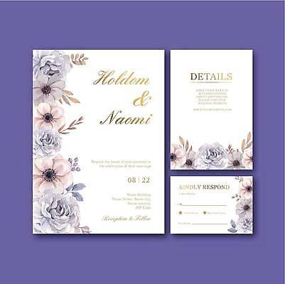EPS 해외이미지 꽃 잎 일러스트 사람없음 보라색 흰색 분위기 우아함 청첩장 손그림 감성 해외일러스트 식물 컬러 컨셉 카드_감사 파일형식 벡터 이미지허브