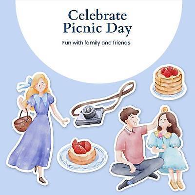 EPS 해외이미지 전신 접시 커플 여자 남자 스티커 일러스트 들기 앉기 성인 세명 소풍 걷기 카메라 달콤 팬케이크 딸기케이크 소풍바구니 성인만 해외일러스트 식기 관계 모션 딸기 사람 전자제품 야외활동 바구니 케이크 맛 파일형식 벡터 이미지허브