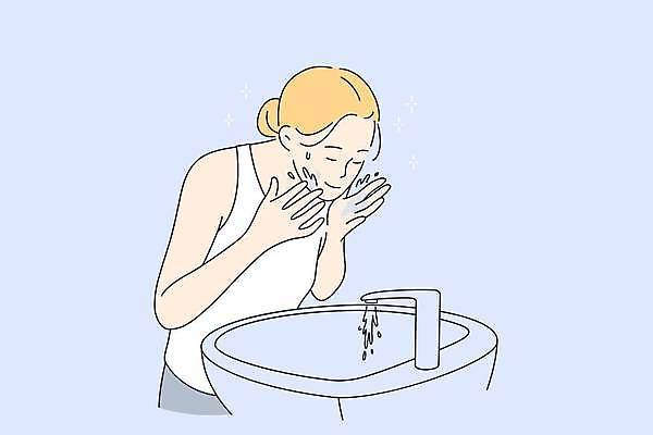 EPS 해외이미지 여자 일러스트 관리 한명 상반신 성인 물 뷰티 눈감음 세수 세면대 수도꼭지 성인여자한명만 해외일러스트 자연요소 1 모션 사람 청결 여자한명만 성인여자만 파일형식 벡터 이미지허브