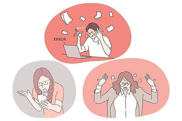 EPS 해외이미지 여자 남자 일러스트 들기 상반신 성인 세명 노트북 스마트폰 손들기 분노 비즈니스맨 비즈니스우먼 던지기 문서 오류 성인만 안경낌 해외일러스트 감정 안경 비즈니스 모션 사람 전자제품 핸드폰 스마트기기 직장인 파일형식 벡터 이미지허브