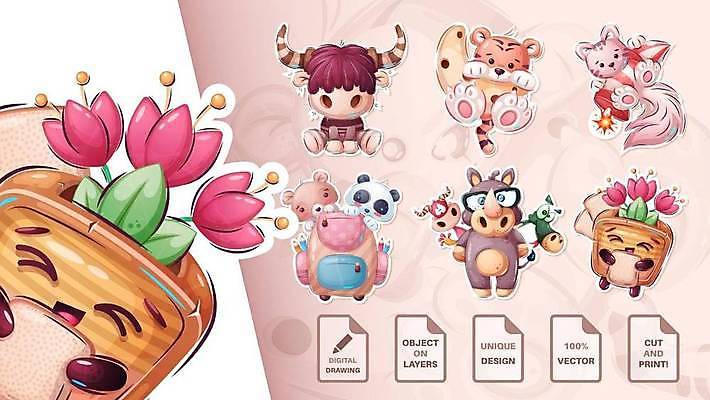 EPS 해외이미지 동물 캐릭터 디자인 감정 포스터 어린이 스티커 일러스트 곰 휴가 선물 미소 반려동물 장난감 고양이 로켓 달 축하 아기 뱀 호랑이 소 유머 인쇄 시원함 만화 공룡 그림 황소 코믹 해외일러스트 일러캐릭터 자연요소 컨셉 포유류 파충류 표정 사람 파일형식 벡터 이미지허브