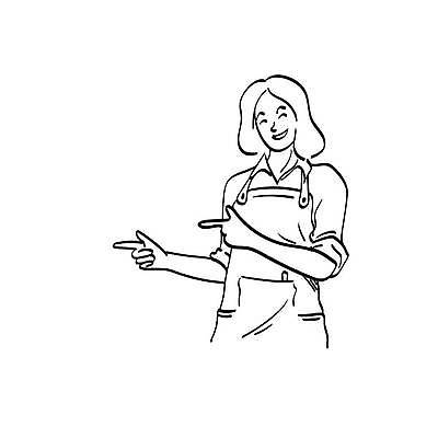 EPS 해외이미지 디자인 여자 라인일러스트 일러스트 한명 미소 상반신 성인 앞치마 카페 가리킴 종업원 라인아트 손그림 바리스타 성인여자한명만 해외일러스트 직업 1 선 표정 사람 손짓 상점 여자한명만 성인여자만 파일형식 벡터 이미지허브